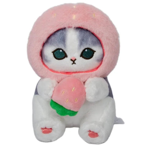 Peluche MOFUSAND gato con disfraz de fresa en Pig Rabbit Shop