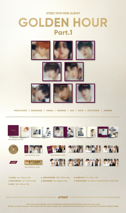 ATEEZ 10th Mini Album - GOLDEN HOUR : Part.1 (Digipak Ver.) - Pig Rabbit Shop Kpop store Spain