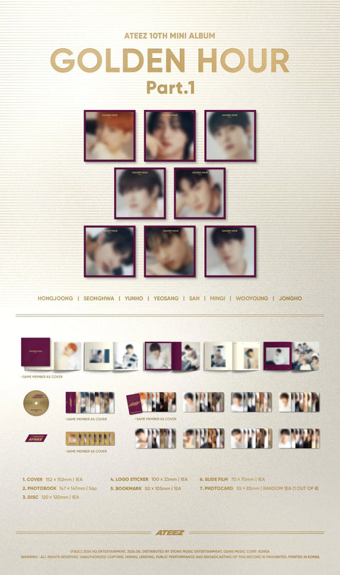 ATEEZ 10th Mini Album - GOLDEN HOUR : Part.1 (Digipak Ver.) (RANDOM VER.) - Pig Rabbit Shop Kpop store Spain