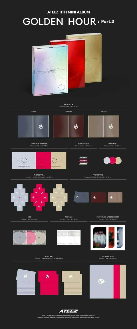ATEEZ 11th Mini Album - GOLDEN HOUR : Part.2 + MAKESTAR PHOTOCARD - Pig Rabbit Shop Kpop store Spain