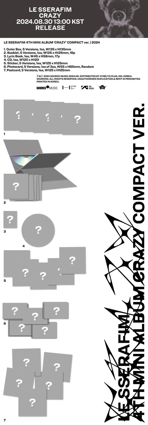 LE SSERAFIM 4th Mini Album - CRAZY (COMPACT Ver.) - Pig Rabbit Shop Kpop store Spain