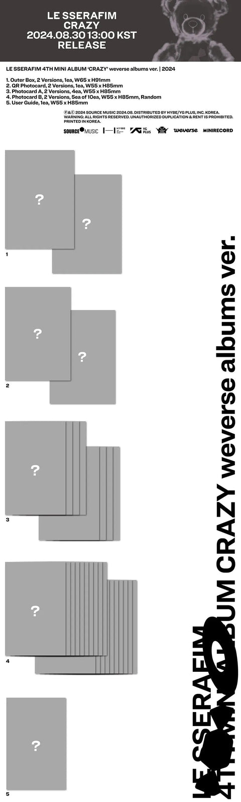 LE SSERAFIM 4th Mini Album - CRAZY (WEVERSE VER.) - Pig Rabbit Shop Kpop store Spain