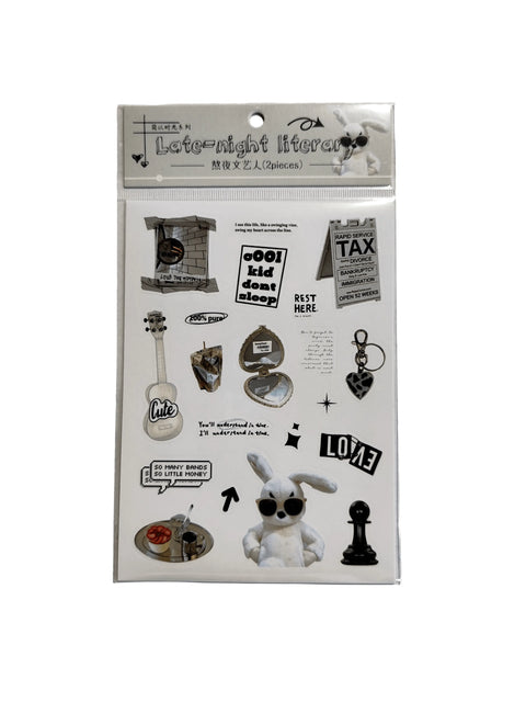 Sticker Late-night literary (2 pieces) - Pig Rabbit Shop Kpop store Spain