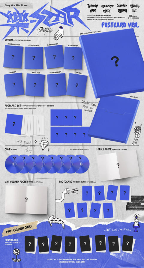 Stray Kids Mini Album - 樂-STAR / Rock Star (POSTCARD VER.) - Pig Rabbit Shop Kpop store Spain