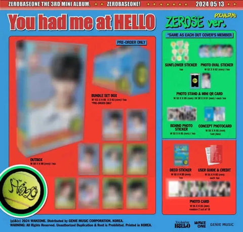 ZEROBASEONE 3rd Mini Album -You had me at HELLO (ZEROSE Ver.) (POCAALBUM) - Pig Rabbit Shop Kpop store Spain