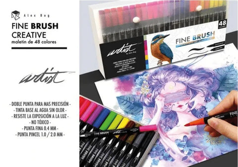 MALETIN 48 ROTULADORES FINE BRUSH CREATIVE 2 PUNTAS - Pig Rabbit Shop Kpop store Spain